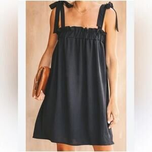 VICI Black Tie Strap Babydoll Shift Mini Dress Small